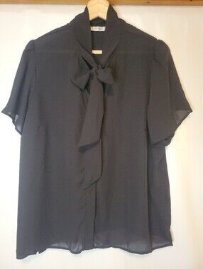 Reitmans Signature Black Short Sleeve V-Neck Sheer Top